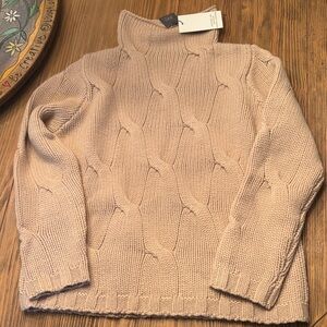 Elegant Beige Cable Knit Turtleneck Sweater